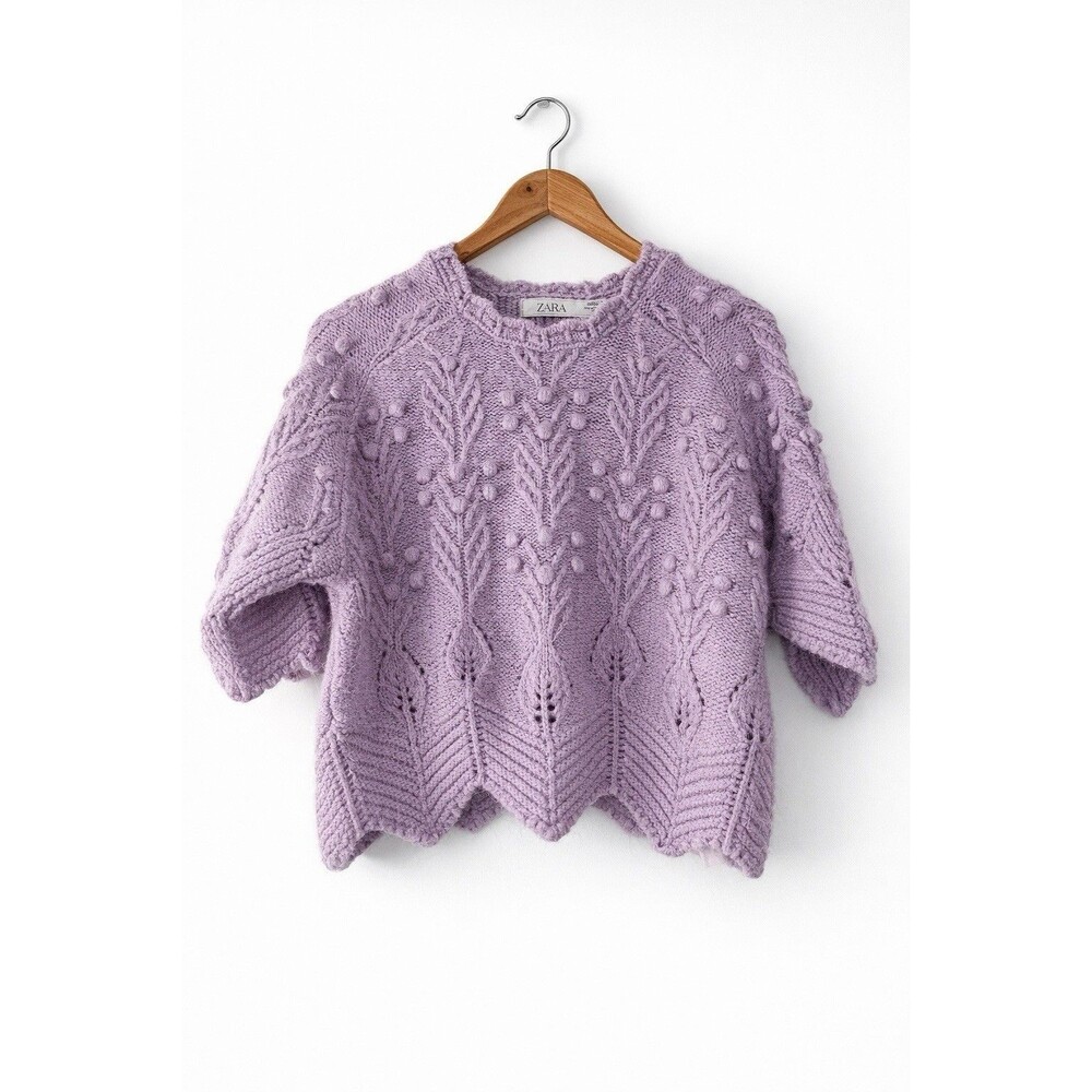 Zara Knit Sweater Lilac Textured Short Sleeve Crop Boho Size S